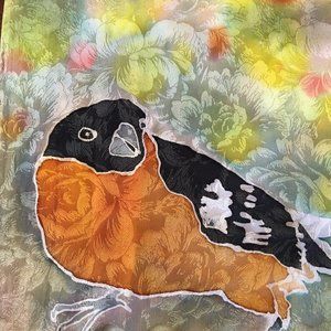 Vintage 90's hand-painted Bird scarf-signed  by artist